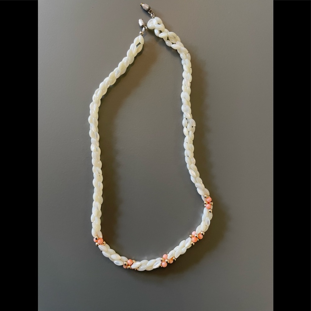 Fresh water pearl and corral beaded necklace with gold balls